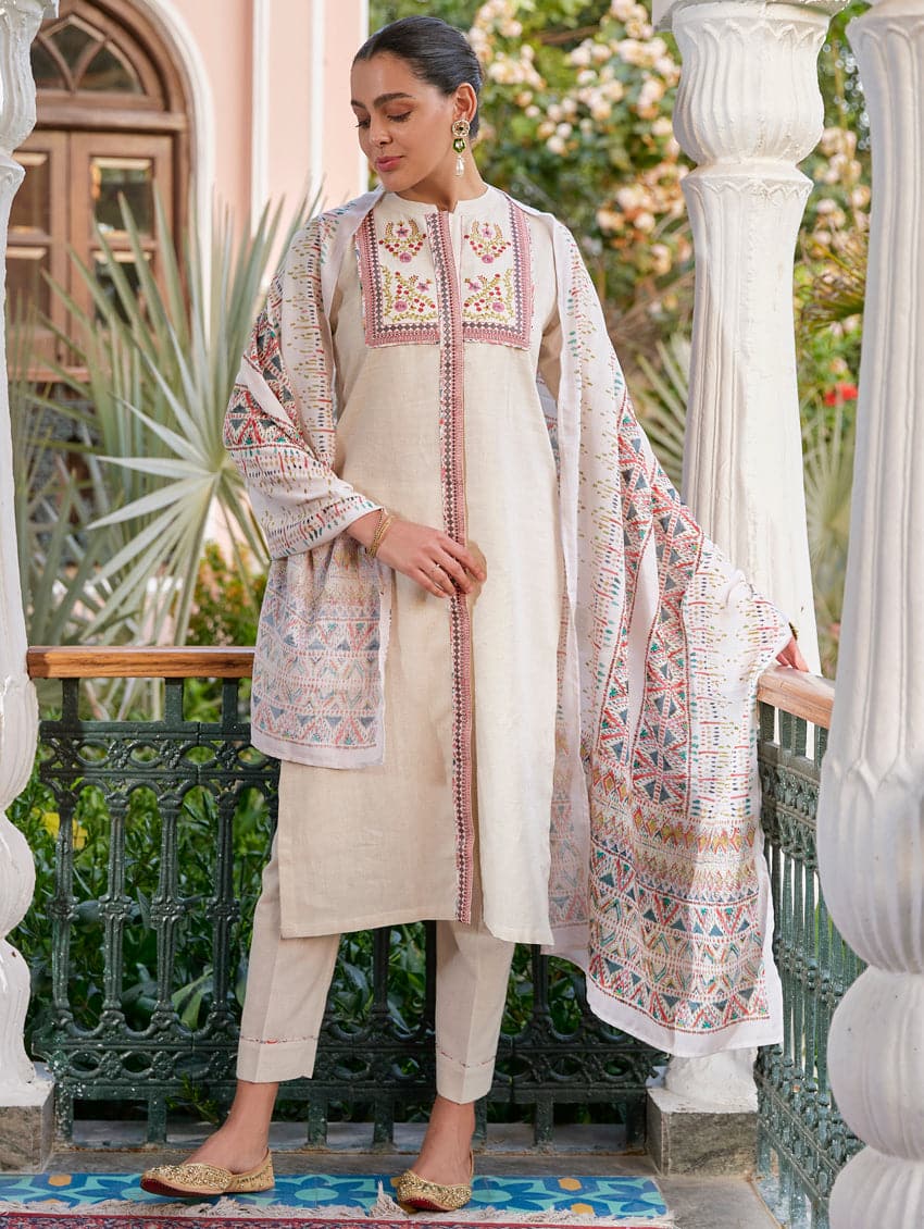 Shop Embroidered Cotton Suit Set 3863 Online Women Plus