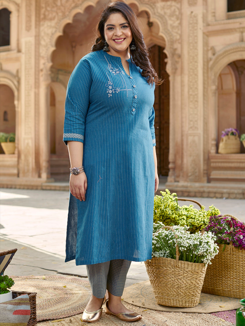 Buy Kurta Set Blue & White Printed Kurta With Trousers and Dupatta 100%  Pure Cotton Jaipur Kurti Set Kurti With Pants Indian Dress Online in India  - Etsy