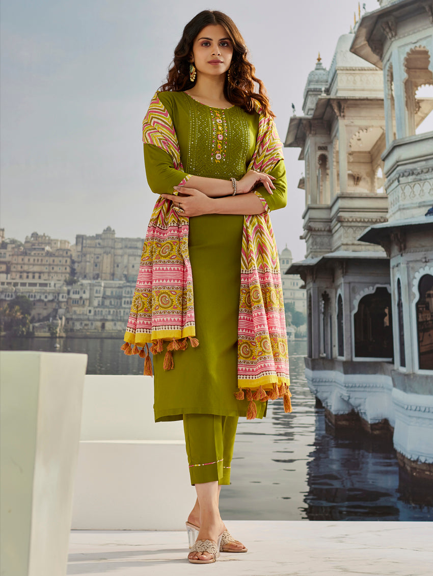 Popular $60 - $121 - Sea Green Mehndi Brocade Salwar Kameez and Sea Green  Mehndi Brocade Salwar Suits online shopping