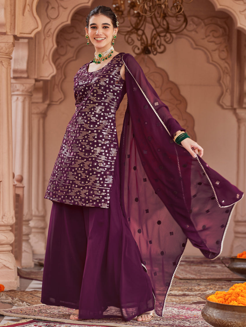 Buy Pink Georgette Sharara Online - W for Woman