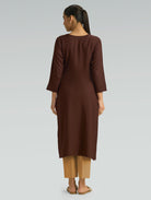 Back view of brown  Kurta for Women featuring a plain back design and a comfortable straight-fit silhouette.
