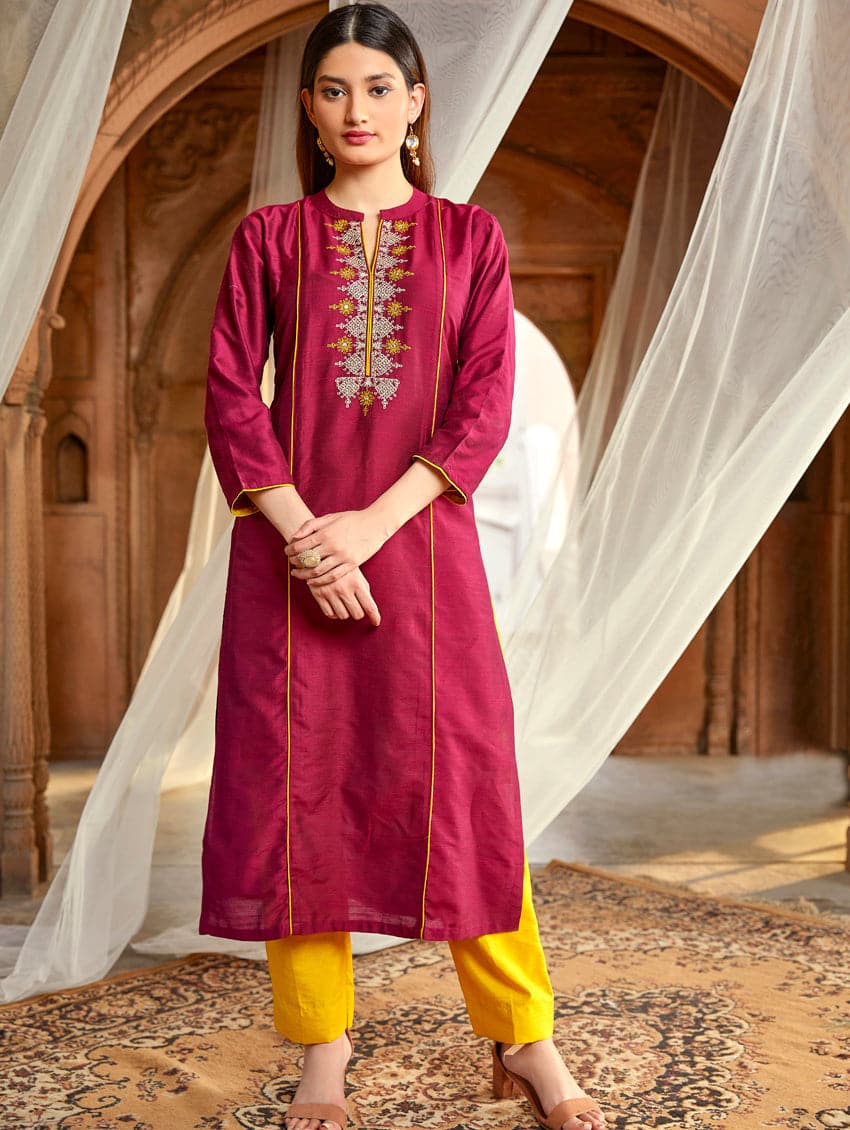 Saffron Orange Woven Raw Silk Kurta Pant Set For Women – Chinaya Banaras