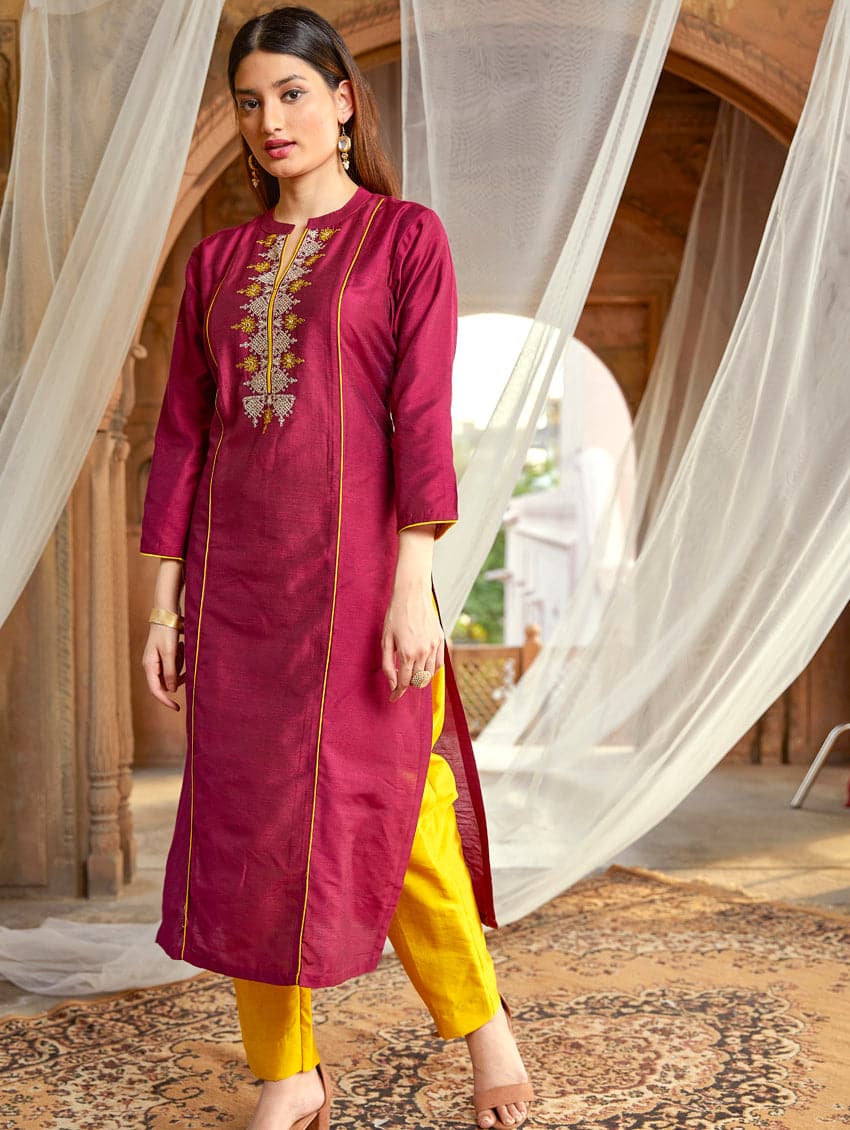 Buy Pahenava_ Pure Maslin Silk Kurti with Plazo Set (XXL, Red) at Amazon.in