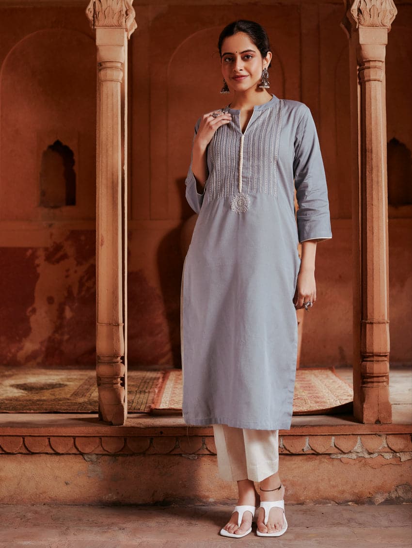 Buy W Blue Regular Fit Kurta Pant Set for Women Online @ Tata CLiQ