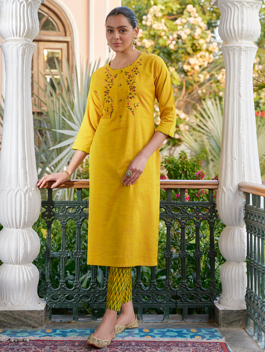 Janasya Women'S Yellow Georgette Solid Kurta With Palazzo And Dupatta,  Anarkali, 3/4th Sleeves at Rs 2439/piece in Surat