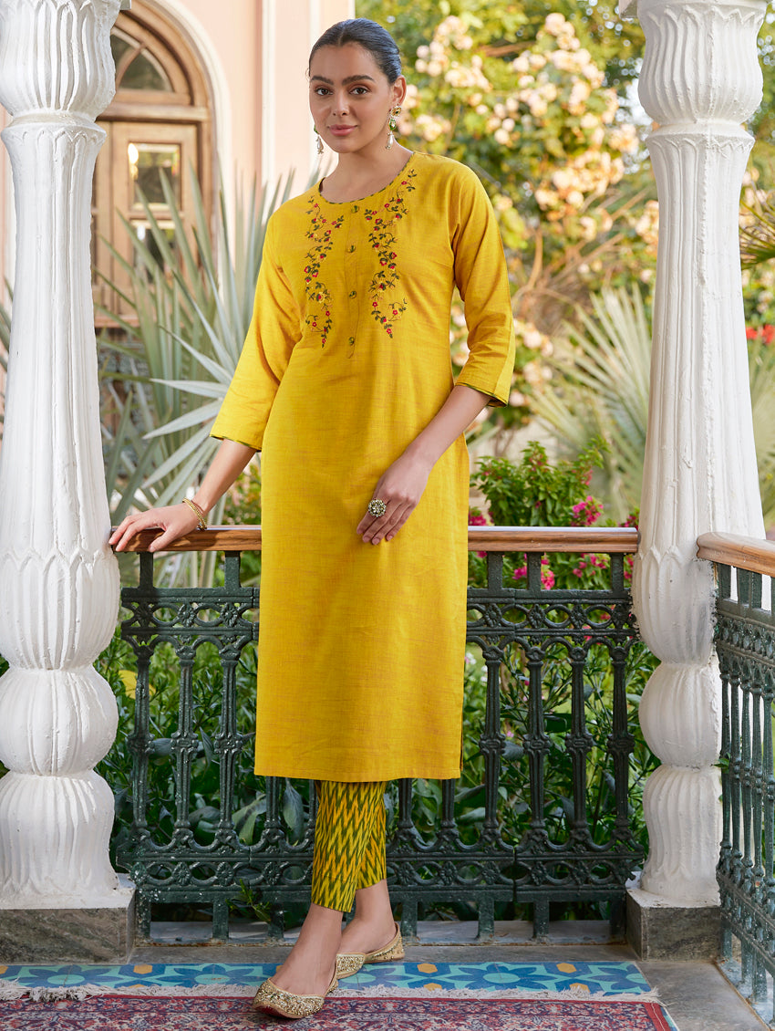 Buy Yellow Kurtis for Women Online | Mustard Yellow Kurtis