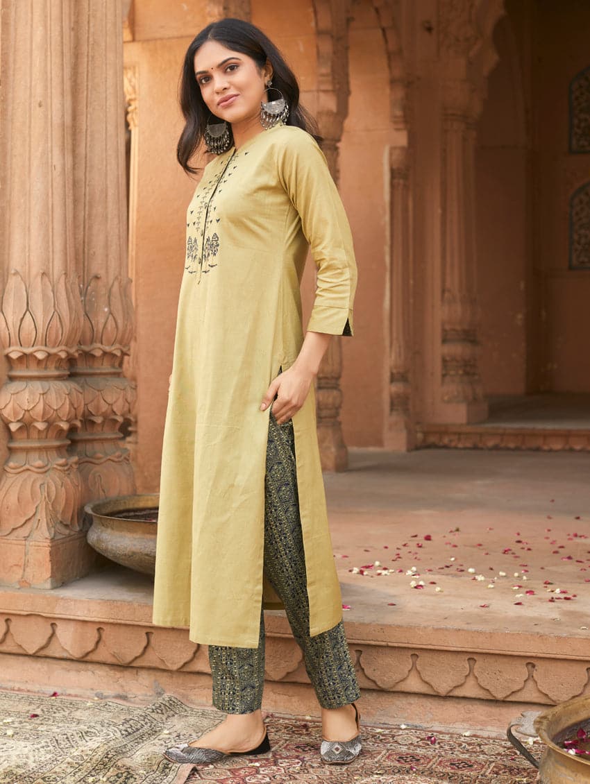 Okhai Mehfil Embroidered Cotton Kurta Pant Set For Women Online – Okhaistore