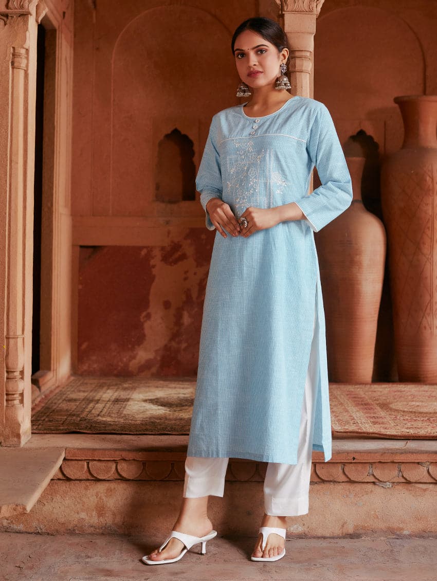 Shop Embroidered Handloom Cotton Kurta 3683 Online Women Plus