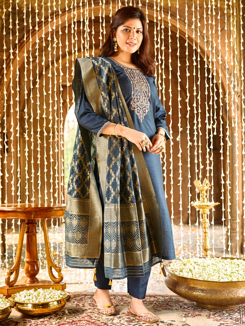 Buy White Chanderi Silk Dupatta For Women by Nirjara Online at Aza Fashions.